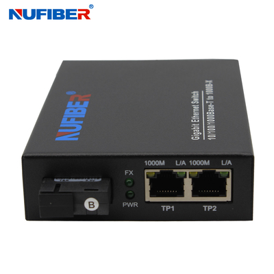 Μετατροπέας διακοπτών Ethernet ινών Gigabit με το λιμένα ινών 2 Rj45 1